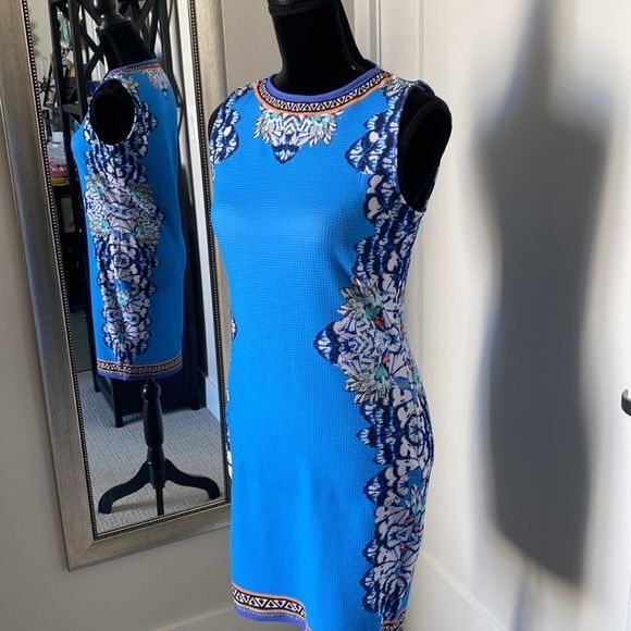 VENUS BODYCON BLUE & FLORAL PRINT DRESS IN POLY AND SPANDEX SIZE ME… - Picture 2 of 10